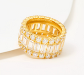 Diamonique Gold Clad Round & Baguette Full Eternity Sterling Silver Ring, Size 7